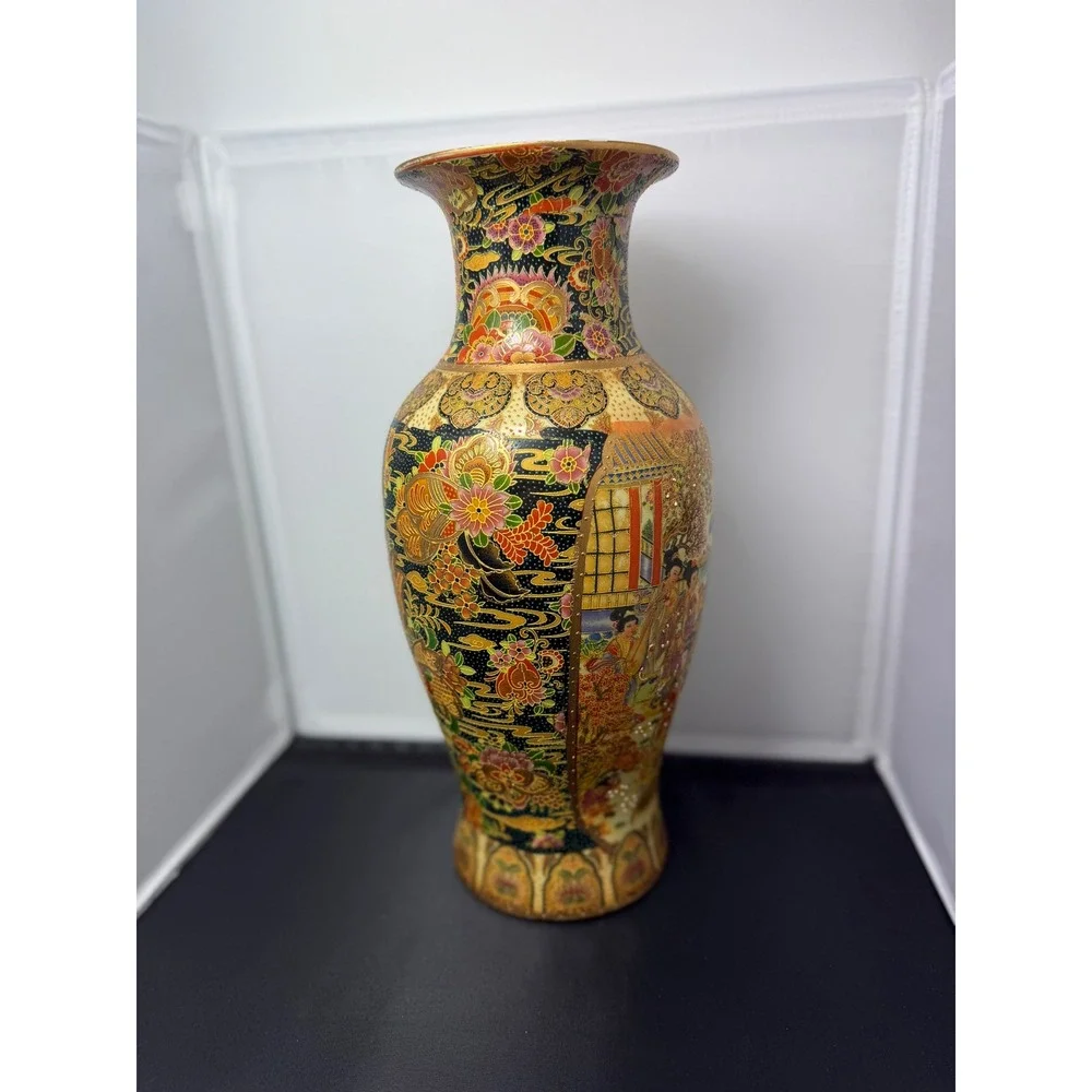 Vintage Chinese Satsuma Vase decorative 14